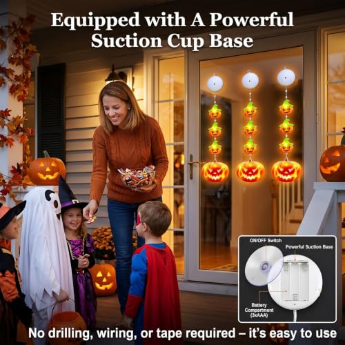 Halloween Window Lights - Battery-Powered Pumpkin with Timer & Suction Cups - Yellow