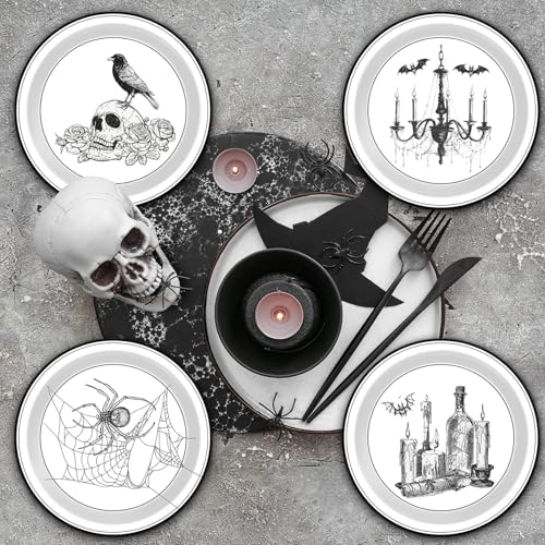60pcs Halloween Gothic Paper Disposable Plates 9 Inch Spooky Party Tableware