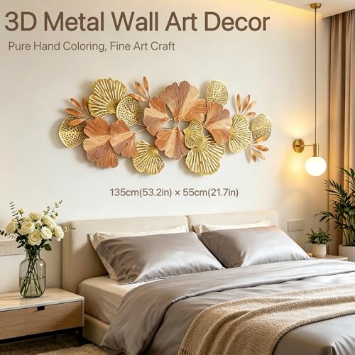 Large Metal Wall Art Ginkgo Leaves - Copper & Gold 3D Wall Decor, Indoor Outdoor Home Accent - Gold Variation