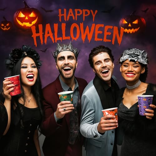 Halloween Disposable Paper Cups 9 oz Bulk - 100 Pack with Festive Designs