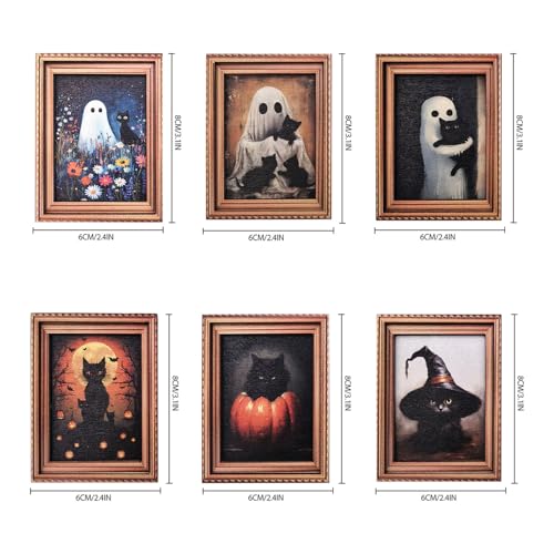 Halloween Fridge Magnets with Ghost and Black Cat - 6 Pcs Halloween Decoration Set