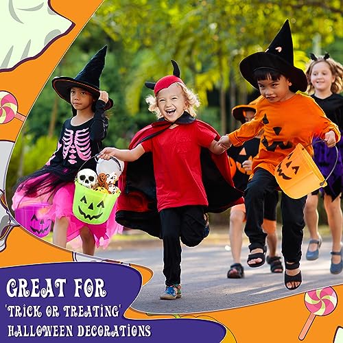 Halloween Pumpkin Candy Buckets Set - 12 Colorful Plastic Pails for Trick or Treat