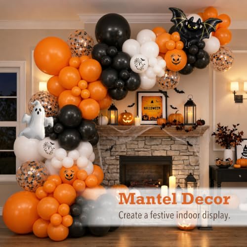 Halloween Balloon Arch Kit Ghost & Bat Foil Balloons 127 Pieces Orange Black White Variation
