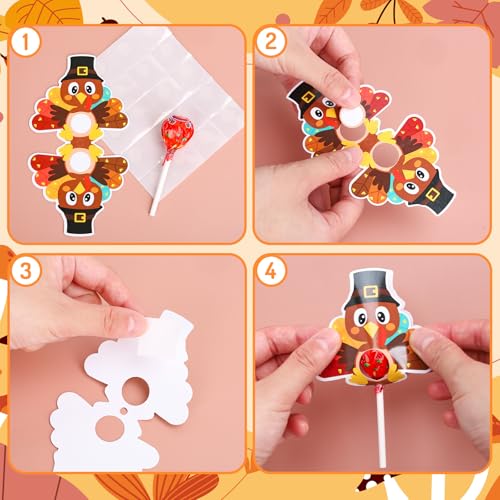 Thanksgiving Turkey Lollipop Paper Cards - Fall Candy Wrapping Decorations Set of 48