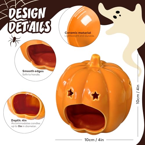 Halloween Ceramic Pumpkin Candle Holder Decorations - Style 3