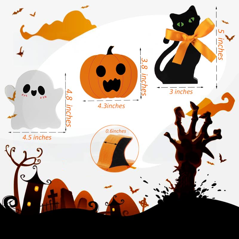 Halloween Wooden Decor Set - Ghost Pumpkin Black Cat Indoor Signs