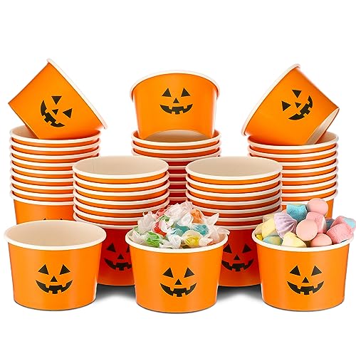 48 Pack Halloween Pumpkin Paper Snack Cups 9 Oz Disposable Party Bowls