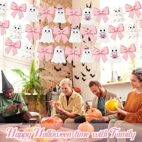 Pink Bow Ghost Halloween Banner Decorations - Party Set of 3