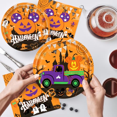 41Pcs Halloween Disposable Party Tableware Set with Ghost Pumpkin and Spider Web Designs