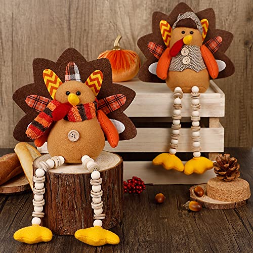 Thanksgiving Tabletop Turkey Couple Decor - 2 Pack Fall Harvest Figurines
