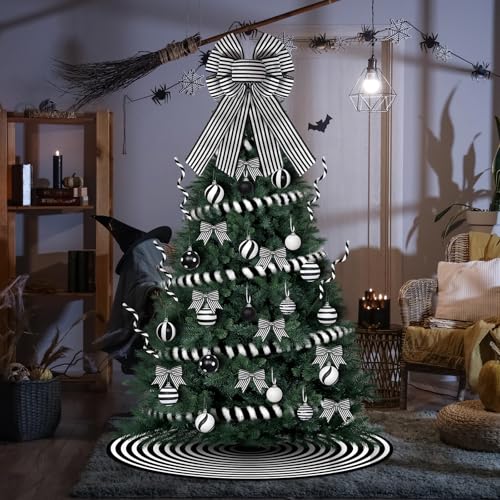 Black & White Christmas Tree Decorations Set - 36 Pcs Holiday Ornaments Kit with Garland & Skirt