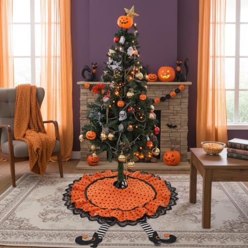 Halloween Tree Skirt 36 Inch Witchy Christmas Mat for Holiday Home Decor