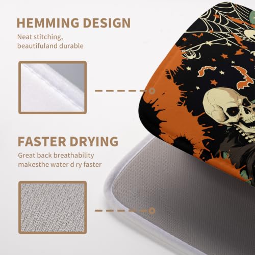 Halloween Ghost Skeleton Dish Drying Mat 18x24 Inch for Kitchen Counter - Spooky Fall Design