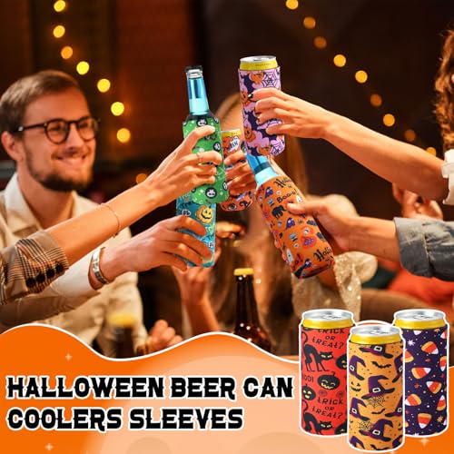 Pickmesh 24 Pack Halloween Can Coolers Slim Fit Pumpkin Witch Ghost Party Drink Sleeves