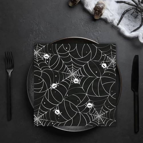 Halloween Spider Web Disposable Napkins - Black 50 Pcs Halloween Party Supplies
