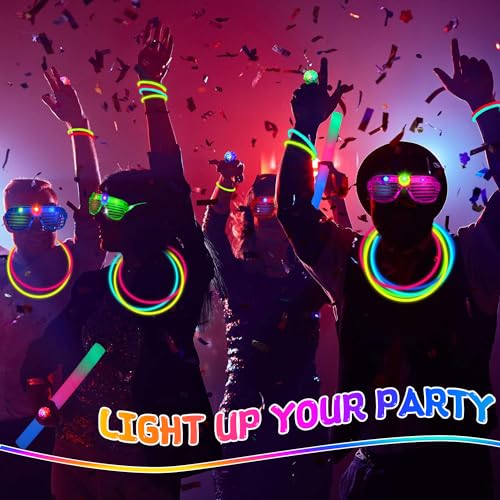 Glow in the Dark Party Supplies Bulk Pack with LED Glasses & Sticks - Neon Halloween Kids & Adults