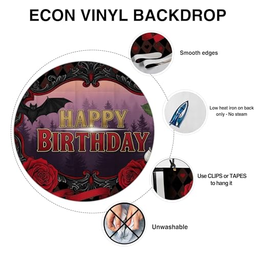 Vampire Rose Birthday Party Supplies Set with Backdrop, Photo Props & Headwear