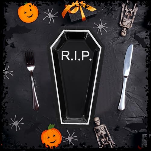 Halloween Coffin Paper Plates - R.I.P. Style, 100 Pack, Party Tableware