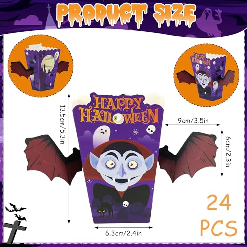 Halloween Popcorn Boxes 24-Pack Ghost Skeleton Monster Disposable Paper Container
