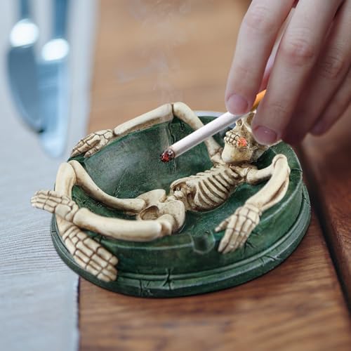 Skull Ashtray - 5.3 Inch Green Gothic Skeleton Ash Tray for Weed & Cigarettes