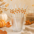Fall Pumpkin Glass Drinking Straws - 6 Pack, Reusable Halloween Thanksgiving