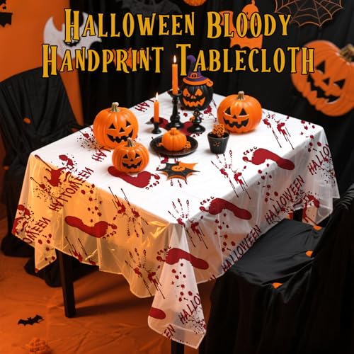 Halloween Zombie Blood Handprint Disposable Tablecloth 54x108 Inch