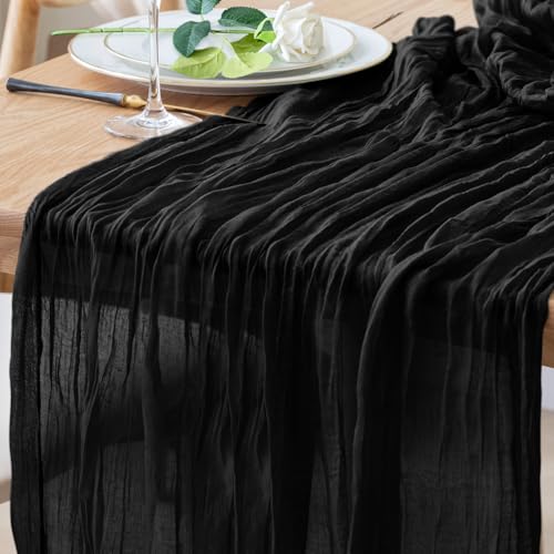 Black Cheesecloth Table Runner 10FT Boho Rustic Sheer Linen for Events - 1 Pack