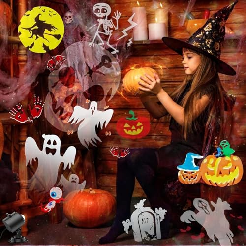 Halloween Projector Light with 4 Patterns - Waterproof Holiday LED Projection with 19 HD Slides