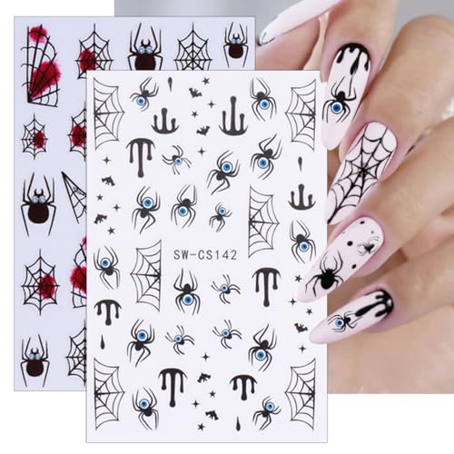 Halloween Nail Stickers 01 - 6 Sheets Spider Web Bat Ghost Decals for DIY Manicure