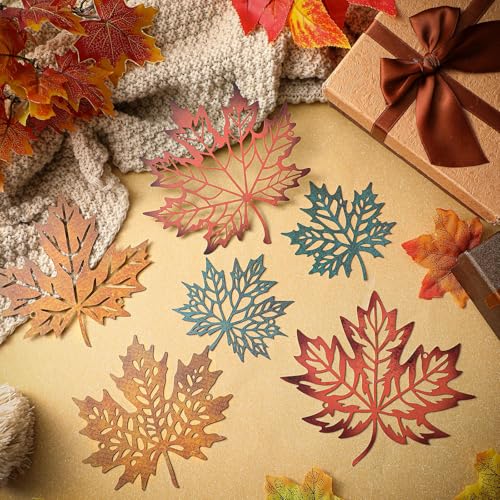 AceOrbit 6 Pcs Maple Leaves Metal Wall Art Fall Decor - Farmhouse Rustic Style with 3 Sizes