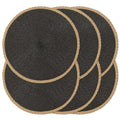 Black Round Placemats Set of 6 - Woven Table Mats with Thin Edge
