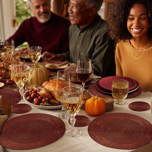 Burgundy Beaded Charger Placemats Set of 4 - Handmade Fall Table Decor