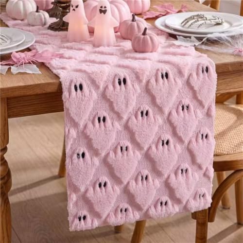 Pink Ghost Halloween Table Runner 13x72 Inch Fall Kitchen & Dining Decor - Ghost Variation
