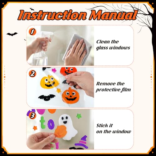 Halloween Gel Window Clings Decor Set - 4 Patterns, Easy to Apply & Remove