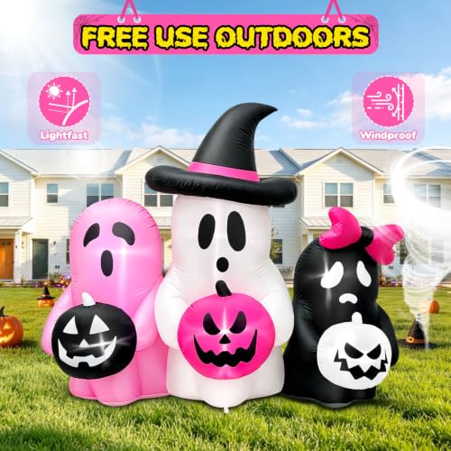 Kalolary Halloween Inflatable Pumpkin Ghost with 3 Pumpkins - Outdoor Yard Decor - Variation of Pumpkin Ghost Inflatable
