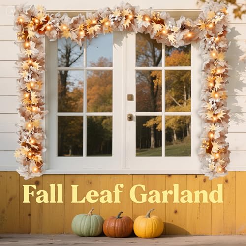 Fall Maple Leaves Garland with Timer Lights - 6FT Thanksgiving Decor