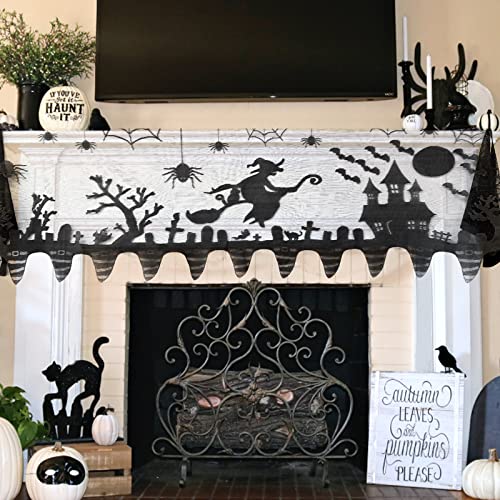 Halloween Mantle Scarf for Fireplace - Gothic Lace Haunted House Decor