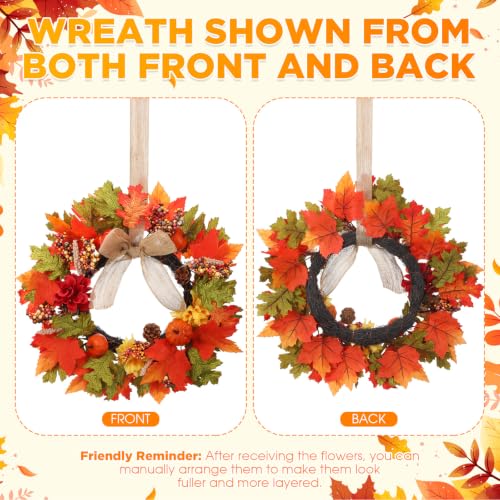 Sosation 2-Pack 16 Inch Fall Wreaths for Front Door - Autumn Harvest Decor