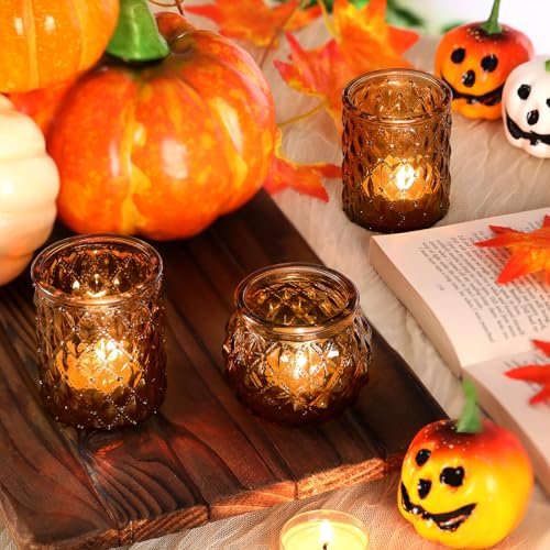 Amber Votive Candle Holders Set of 24 Glass Tea Light Holders for Wedding Home Decor
