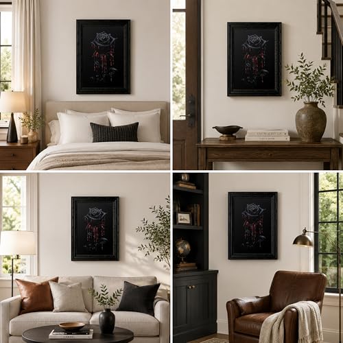 Wonjizdon Vintage Gothic Black Rose Canvas Wall Art 11x9 Inches - Framed