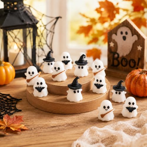 36 Pcs Mini Halloween Ghost Figurines - Glow in the Dark Rubber Decor Set - Halloween Party & Home Decorations