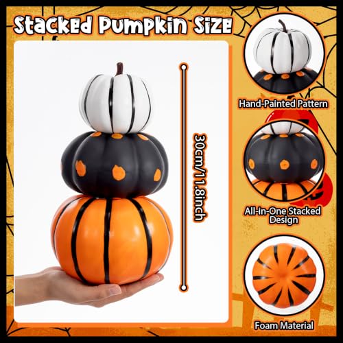 Halloween Pumpkin Decor Set - Black & Orange 11.8 Inch 2-Pack with Variation Helloween