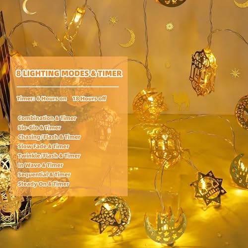 Ramadan Decorations String Lights 13FT 20 LED USB/Battery Operated 8 Modes Warm White