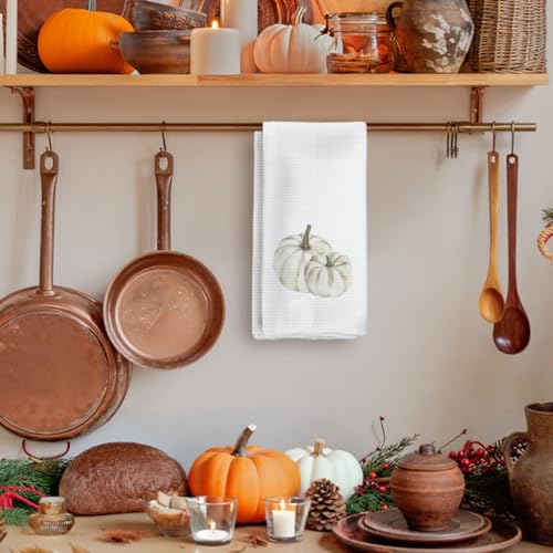 White Fall Kitchen Towels with Pumpkin Design - 16x24in Decorative Hand Towels
