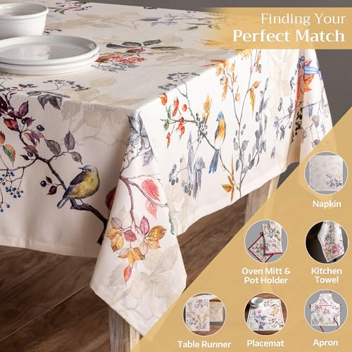Maison d'Hermine Equinoxe Beige Rectangular Table Cloth 60x90 Inches - Elegant Cotton Holiday Decor