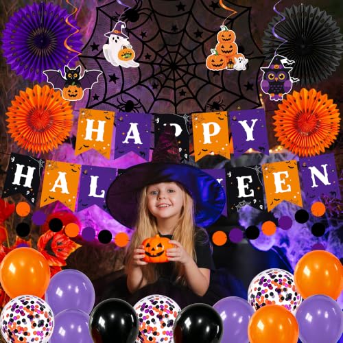 Halloween Decorations Set with Banner Spider Web Balloons and Garlands