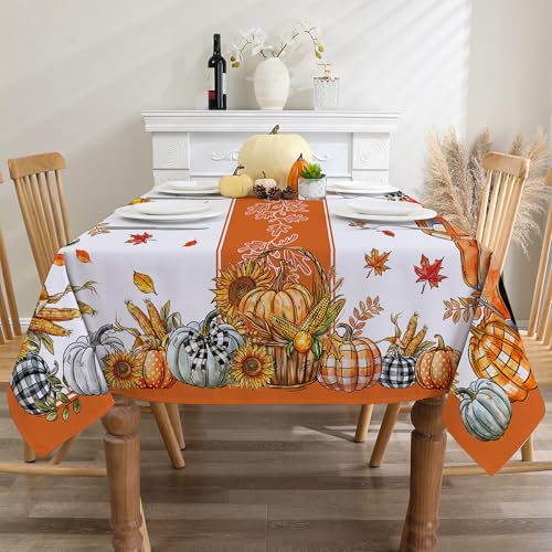 Fall Tablecloth 60x84 Inch Rectangle - Fall Decor, Fade-Resistant, Orange Truck Variation