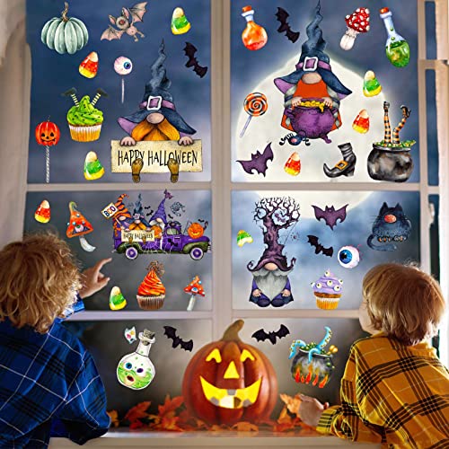 Halloween Gnomes Window Clings Set - Spooky Decorative Stickers for Windows