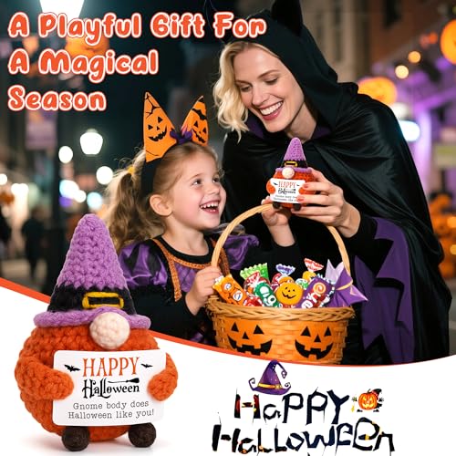 Halloween Gnome Basket Stuffers - Handmade Crochet Witch Hat Decor & Gifts