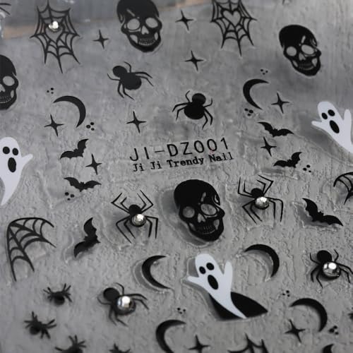 Halloween Nail Art Stickers 3D Rhinestone Set - Spider Web Skull Ghost - halloween1